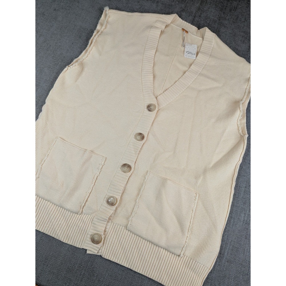 NWT Free People Oakleigh Sweater Vest Women M Cream Oversized Button Ribbed Knit